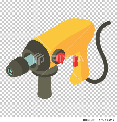 Yellow electric drill icon, isometric 3d style Yellow electric drill icon, isometric 3d style 37055365