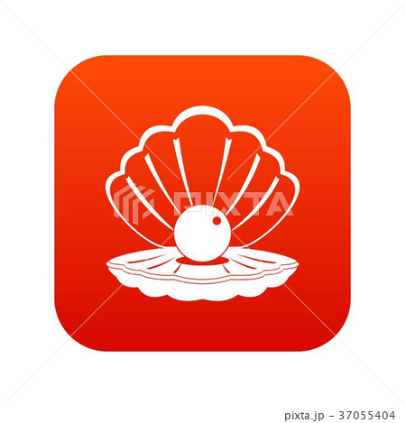 Pearl in a sea shell icon digital red Pearl in a sea shell icon digital red 37055404