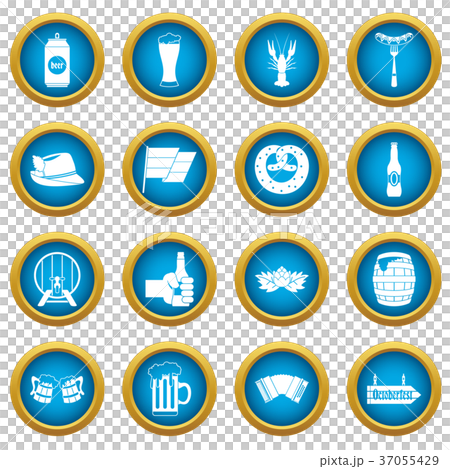 Oktoberfest icons blue circle set 37055429
