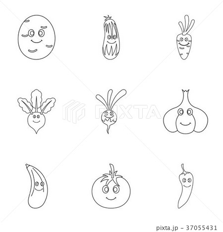 Funny vegetables emoji icon set, outline style 37055431