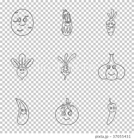 Funny vegetables emoji icon set, outline style 37055431