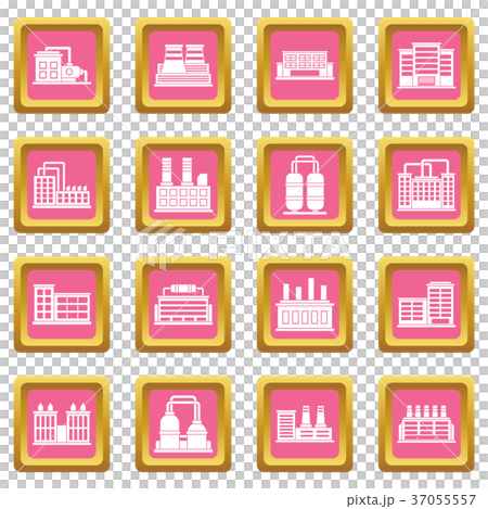 Industrial building icons pink 37055557