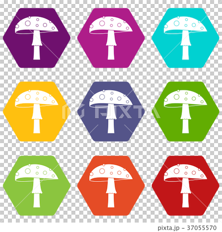 Amanita icon set color hexahedron 37055570