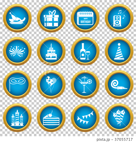 Happy Birthday icons blue circle set 37055717