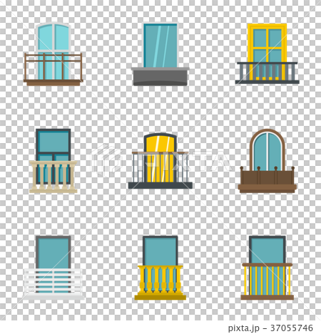 Exterior balcony icon set, flat style - Stock Illustration [37055746 ...