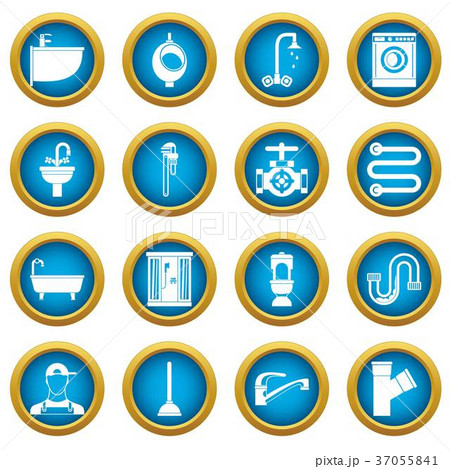 Plumbing icons blue circle set 37055841