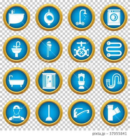 Plumbing icons blue circle set 37055841