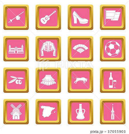 Spain travel icons pink Spain travel icons pink 37055903