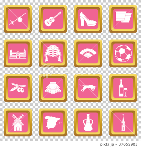 Spain travel icons pink Spain travel icons pink 37055903
