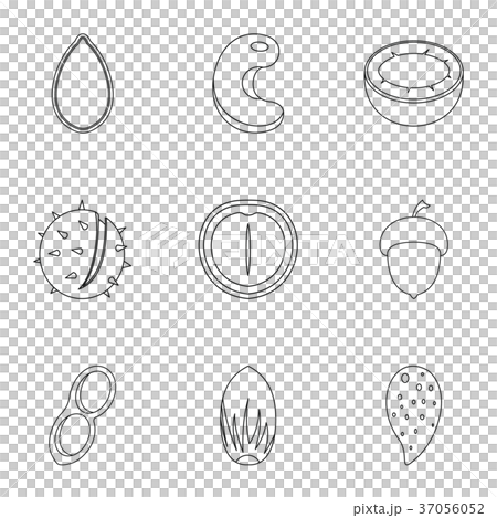 Nuts food nutrition icon set, outline style Nuts food nutrition icon set, outline style 37056052
