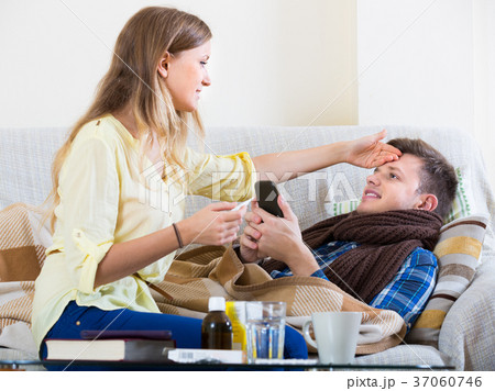 sick guy with flue and nursing girl sick guy with flue and nursing girl 37060746
