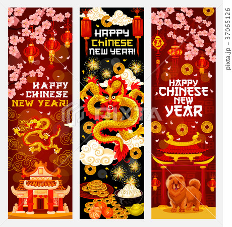 Chinese New Year banner with Spring Festival decor 37065126