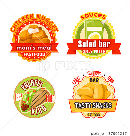 Fast food restaurant badge with snack and salad 37065217