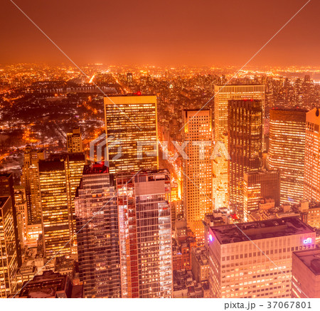 View of New York Manhattan during sunset hours 37067801
