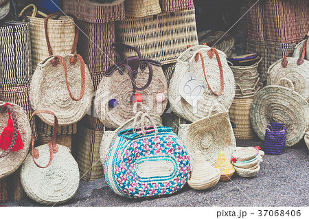 Moroccan souk crafts souvenirs in medina,Essaouira 37068406