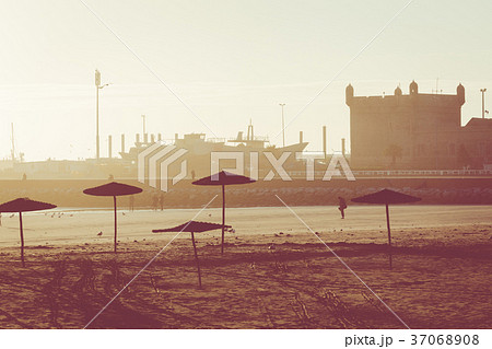 Sunset in the background in the beach at Essaouira 37068908
