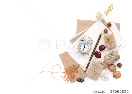 Autumn background with pencils, envelopes Autumn background with pencils, envelopes 37069836