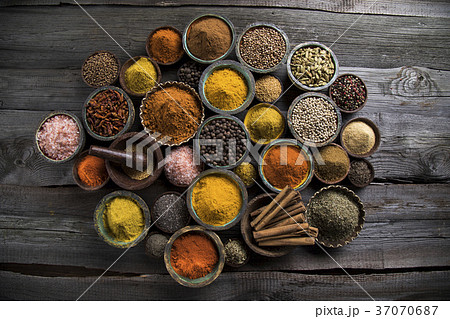 Spice Still Life, wooden bowl 37070687