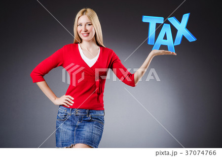Businesswoman in tax business concept Businesswoman in tax business concept 37074766