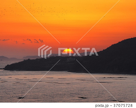 夕日　播磨灘の夕景 37075728
