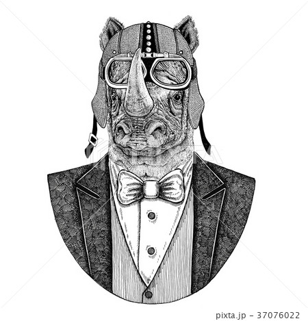Rhinoceros, rhino Animal wearing jacket with bow Rhinoceros, rhino Animal wearing jacket with bow 37076022