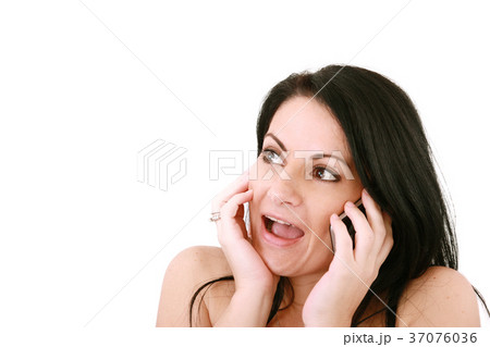 happy businesswoman with cellphone, isolated 37076036