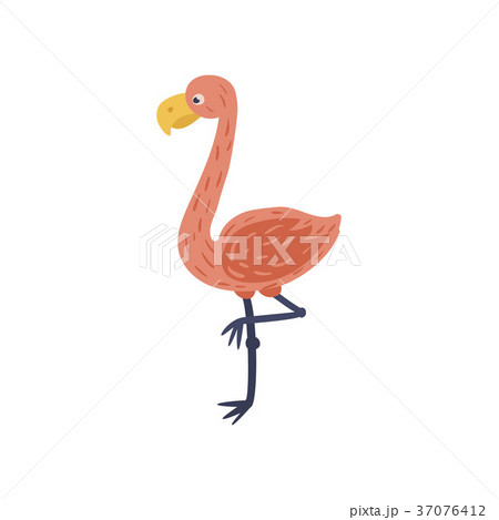 Cartoon flamingo with pink feathers, yellow beak 37076412