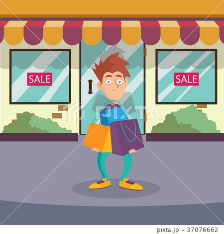 Guy standing on street near entrance to store Guy standing on street near entrance to store 37076662