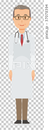 A middle-aged male doctor in a white coat stands 37078394