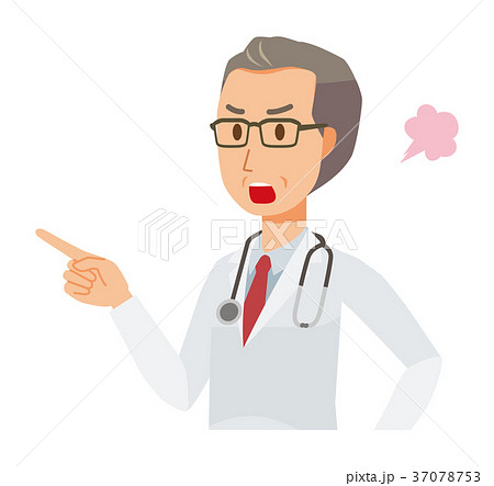 白衣を着た中年の男性医者が怒って指を指しているのイラスト素材