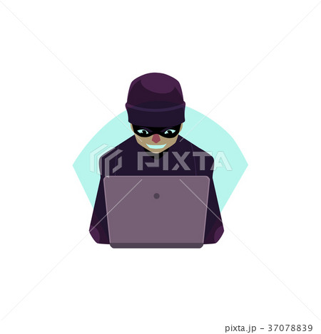 vector flat hacker with laptop isolated vector flat hacker with laptop isolated 37078839