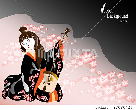 A Japanese woman in a kimono plays a national A Japanese woman in a kimono plays a national 37080429