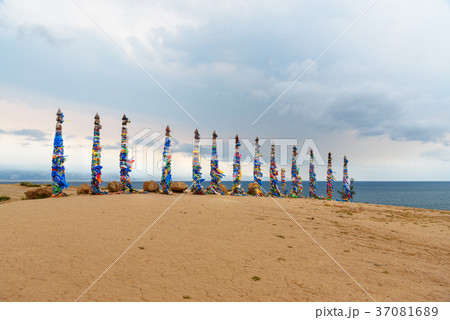 Ritual pillars with colorful ribbons Olkhon Island 37081689