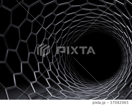 Tunnel of hexagonal mesh over black. 3d 37082065
