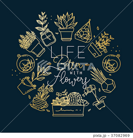 Monogram pots with plants life better gold 37082969