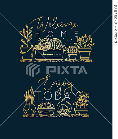 Shelf with flowers welcome home gold 37082973