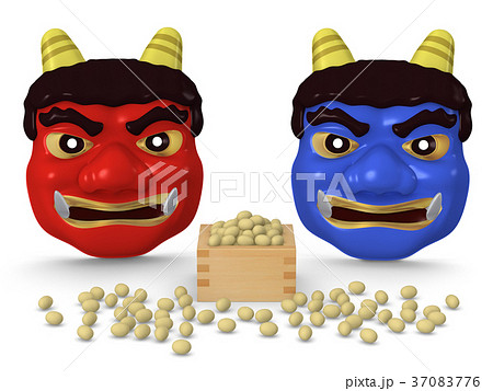 豆まき節分　赤おに 青おに お面05 37083776