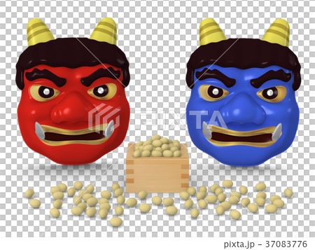 豆まき節分　赤おに 青おに お面05 37083776