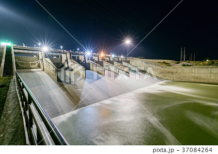 Spillway of Dam gate on night,Pa Sak Cholasit Dam 37084264