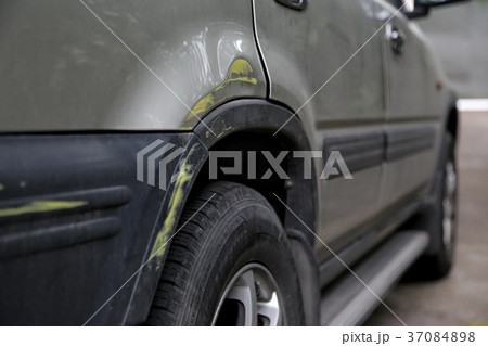 Old car body side damage after an road accident. 37084898