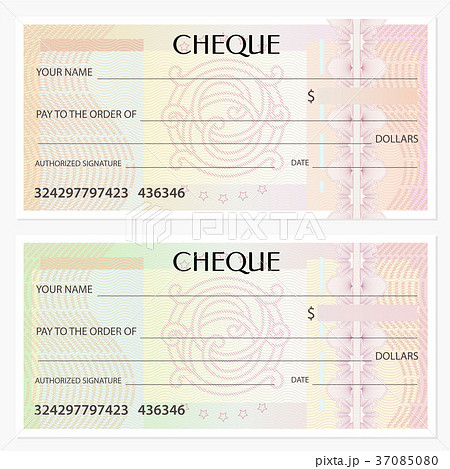 Check (cheque), Chequebook template. Guilloche Check (cheque), Chequebook template. Guilloche 37085080