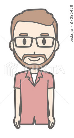 メガネをかけて髭を生やした男性が正面を向いている 37085459