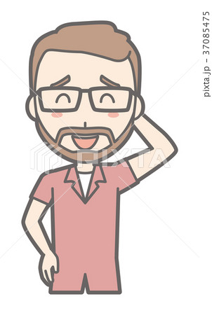 メガネをかけて髭を生やした男性が照れているのイラスト素材
