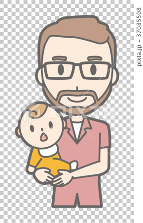 Bearded man wearing glasses holding a baby 37085508