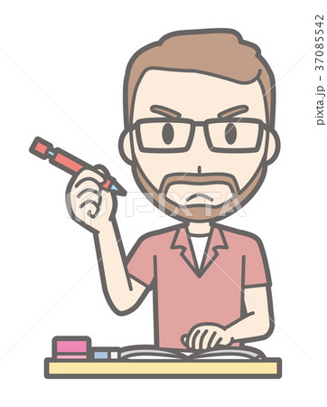 メガネをかけて髭を生やした男性が勉強している 37085542