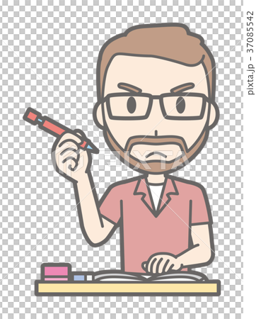 メガネをかけて髭を生やした男性が勉強している 37085542