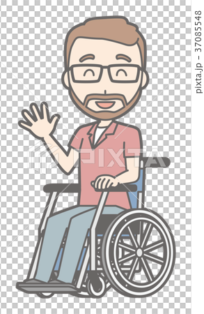 メガネをかけて髭を生やした男性が笑顔で車いすに座っている メガネをかけて髭を生やした男性が笑顔で車いすに座っている 37085548