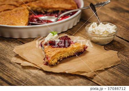Baked dessert plum cobbler 37086712