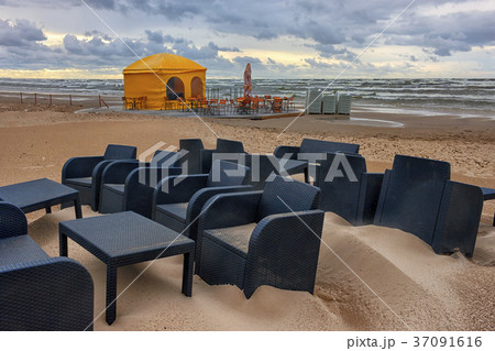Cafe in the storm at the Baltic beach 37091616