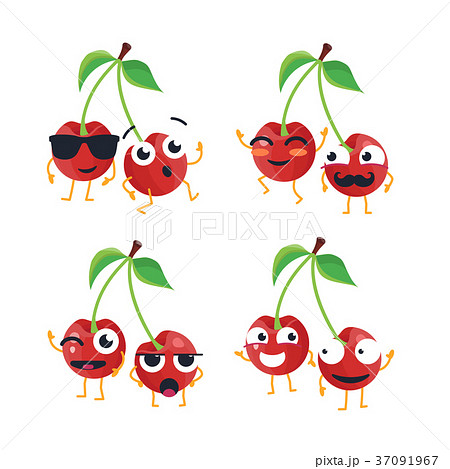 Funny cherries - vector isolated cartoon emoticons 37091967